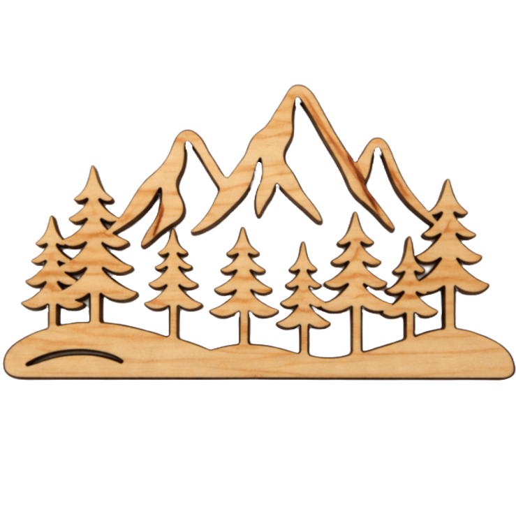 Drewniana dekoracja, góry i las