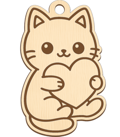 Zawieszka drewniana, kotek z serduszkiem